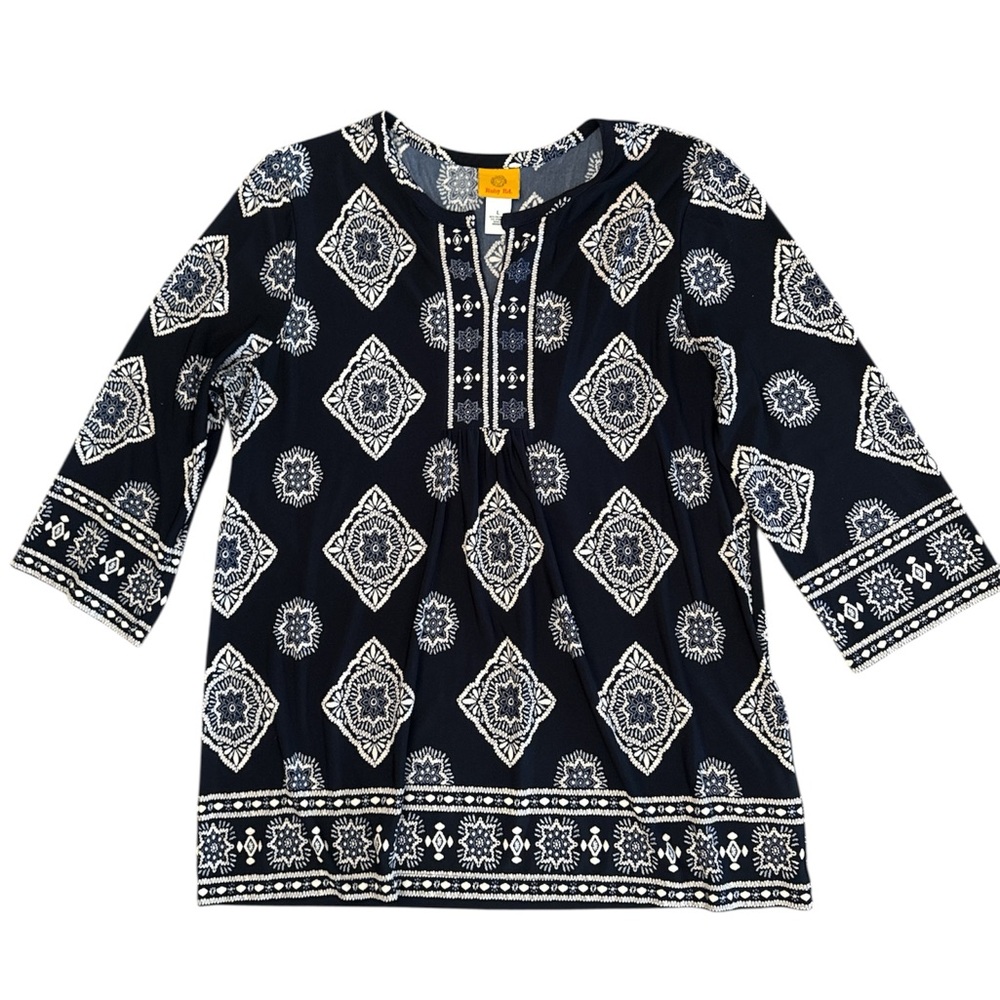 Ruby Rd. Navy Blouse & White Top Size L
